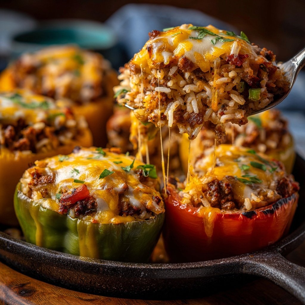 Ground Beef And Rice Stuffed Peppers